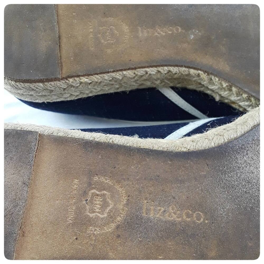 LIZ & CO Denim Wedge Espadrilles Flats Size 8.5M Bow Preppy Coastal Nautical - Picture 8 of 9